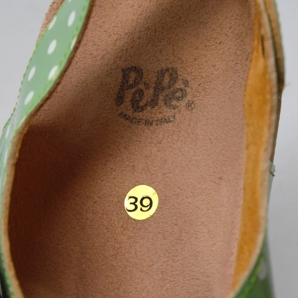PePe Leather Mint & White Polka Dot Sandals‎ Birkie Style Footbed Size 39 (8.5)